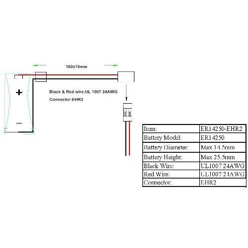 Элемент питания ROBITON ER14250-EHR2 ER14250 1/2AA с коннектором 