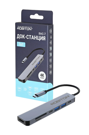 USB-разветвитель ROBITON RHC-7 Док-станция (хаб) PD/HDMI/SD/TF/USB A/USB C BL1