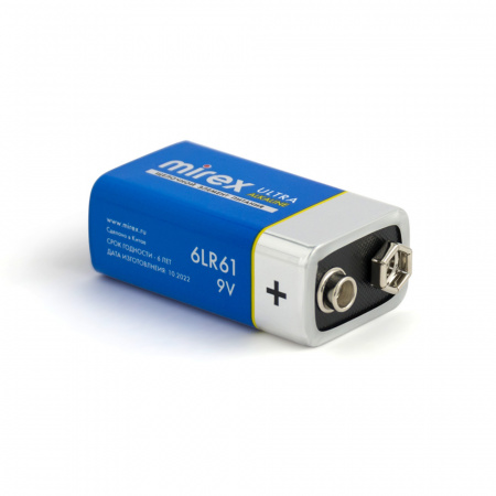 Батарейка Крона / 6LR61, алкалиновая (щелочная), Mirex, 9 В, 1 шт, пленка